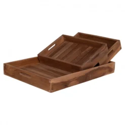 3-pack Bricka 'Faro' - Teak/Natur