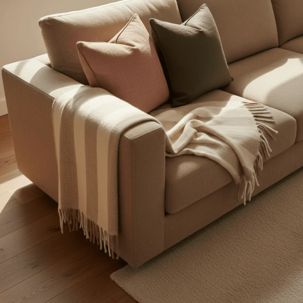 Pläd 'Beatriz Stripe' 130x170cm - Beige/vit