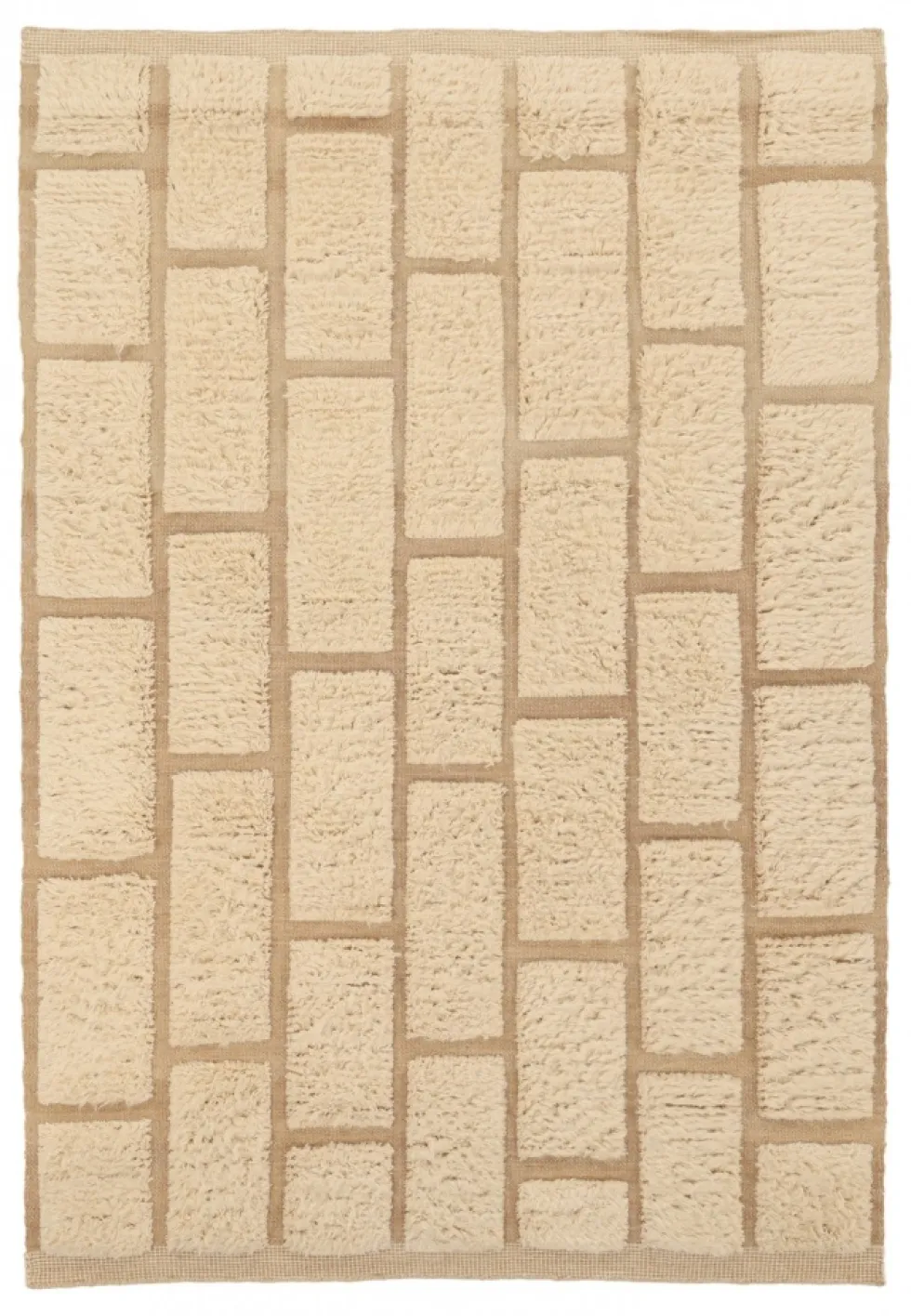 Ryamatta 'Leknes Handvävd Ull' - Beige