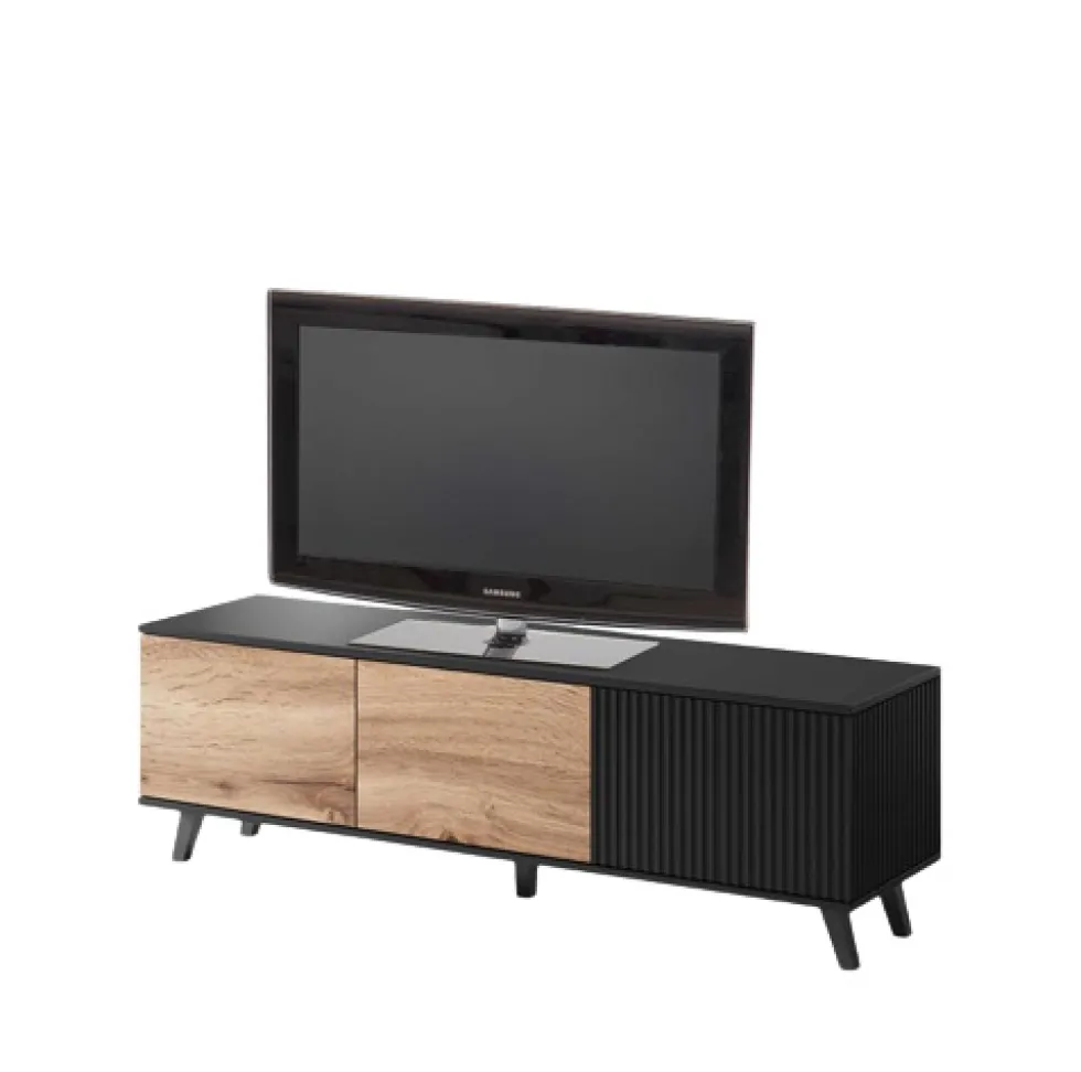 Tv-bänk 'Othem' small - Svart/Ek
